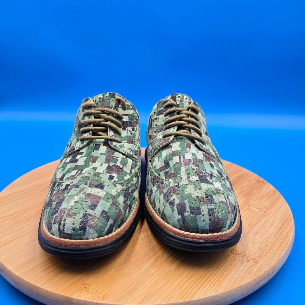 Cole Haan Lunargrand Long Wingtip Digital Camo Suede Mens Shoes C12508 Size 7.5M